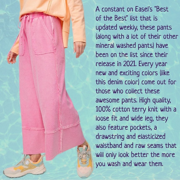 EASEL "Criss Cross" Mineral Washed Distressed Seams Cropped Pants Pockets Cotton - Picture 2 of 13